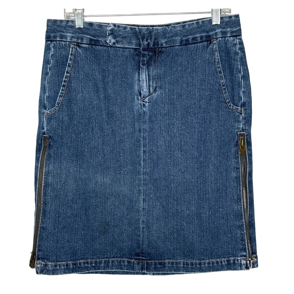 Vintage Levi’s Denim Skirt Superlow Made in USA Y2K zipper slit sides waist 33"